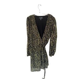 Modcloth Black Gold Metallic Christmas Holiday New Years Wrap Dress Size XL